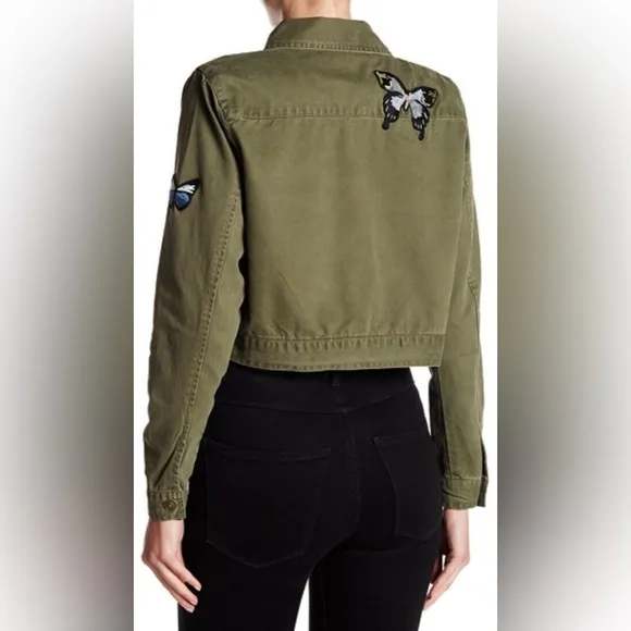 ⭐️ NWT Philosophy Olive Army Green Embroidered Butterfly Cropped Patch Jacket XS