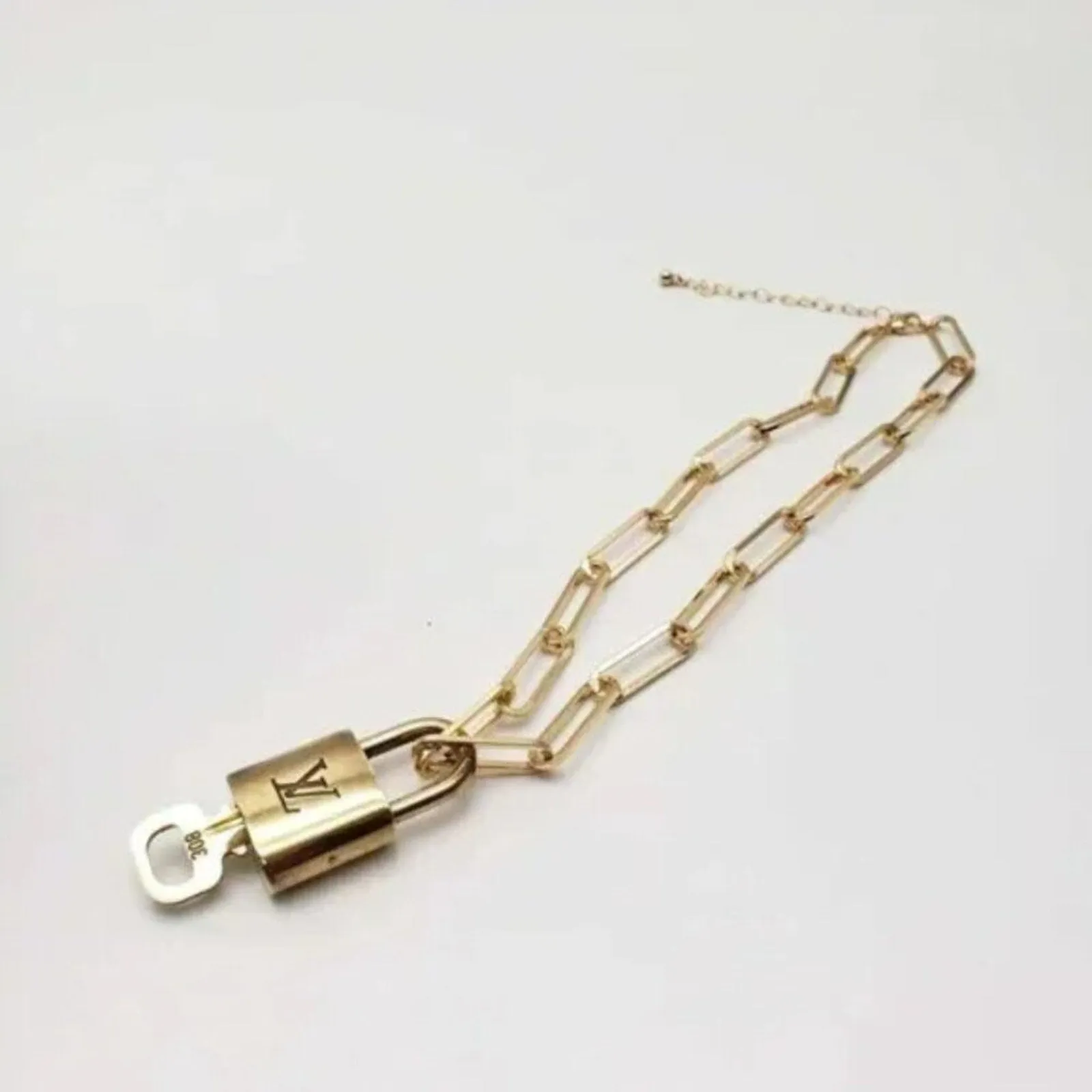 100% Auth Louis Vuitton Lock & Key with Unbranded Gold Plated Chain Necklace