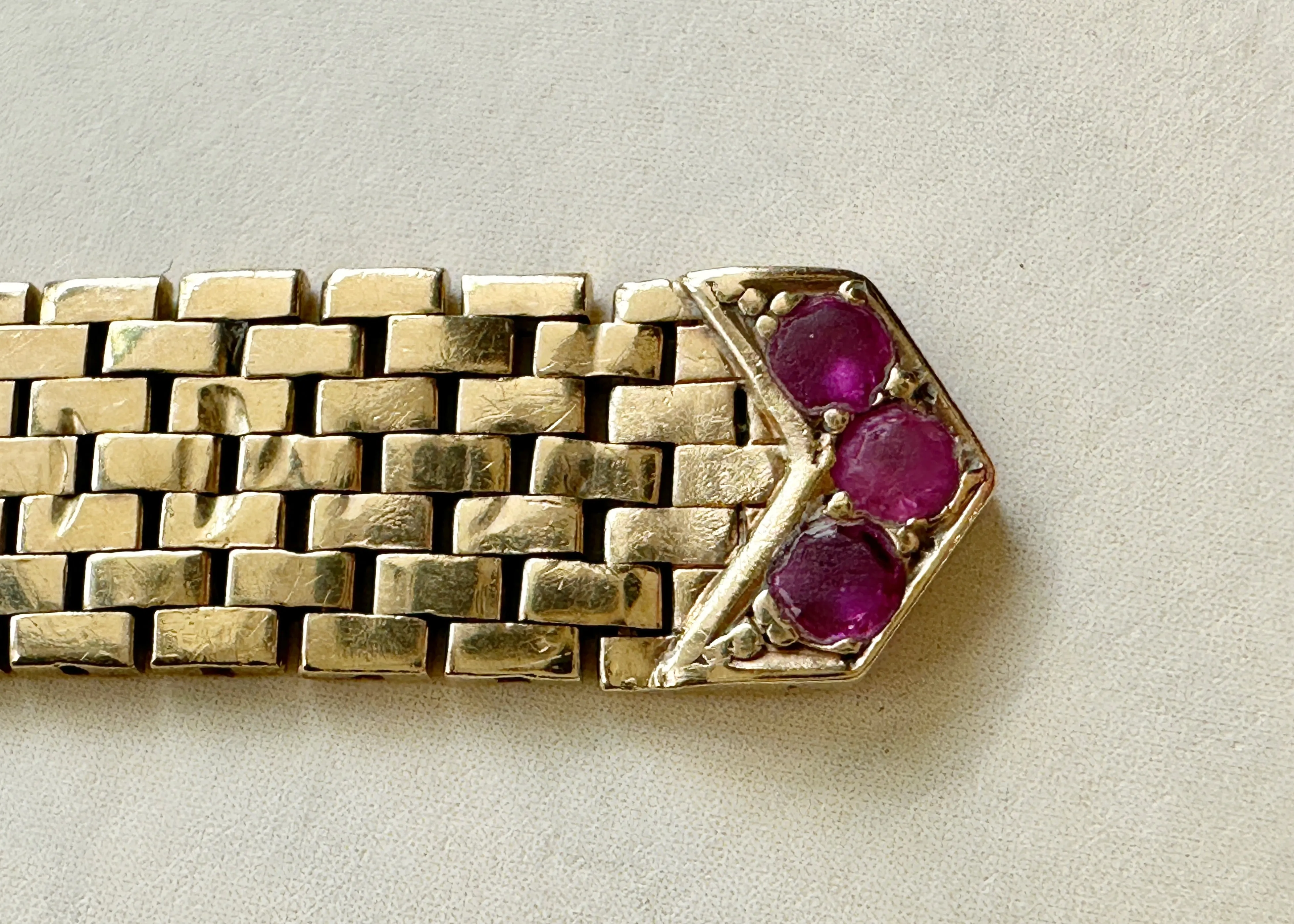 14k Gold Ruby & Diamond Adjustable Buckle Belt Ring