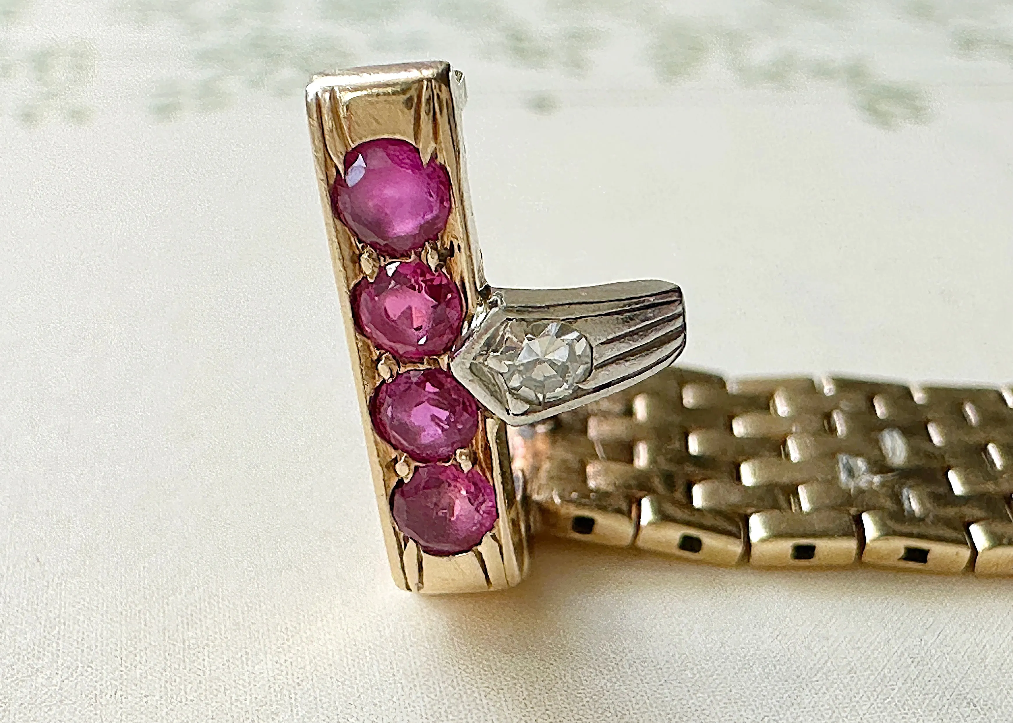 14k Gold Ruby & Diamond Adjustable Buckle Belt Ring