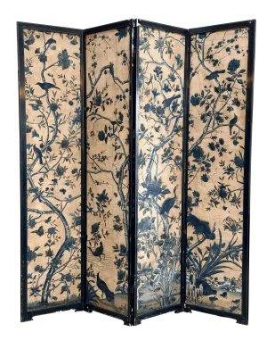 18th Century Chinese Hand-Painted Wallpaper Four-Panel Screen