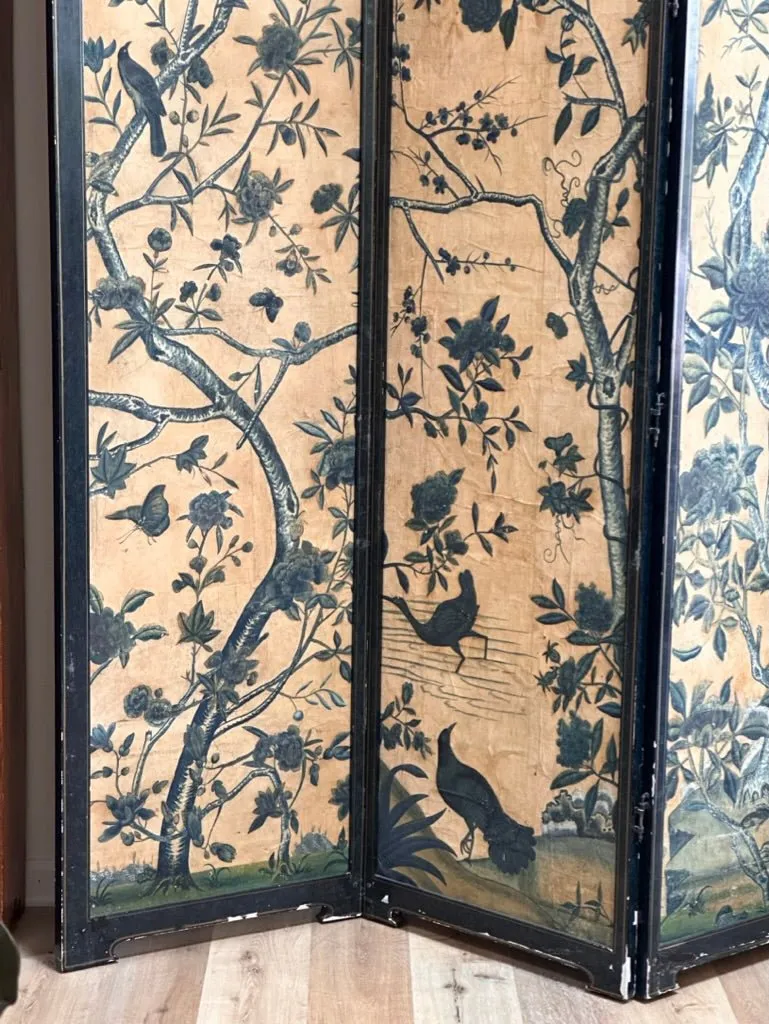 18th Century Chinese Hand-Painted Wallpaper Four-Panel Screen