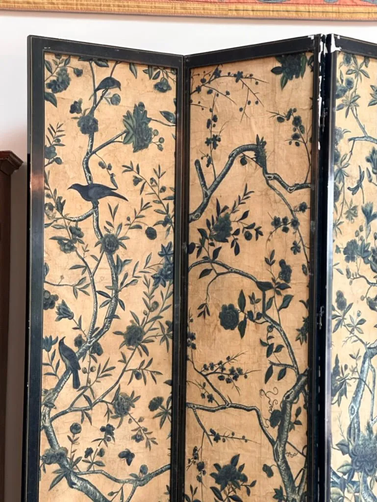 18th Century Chinese Hand-Painted Wallpaper Four-Panel Screen