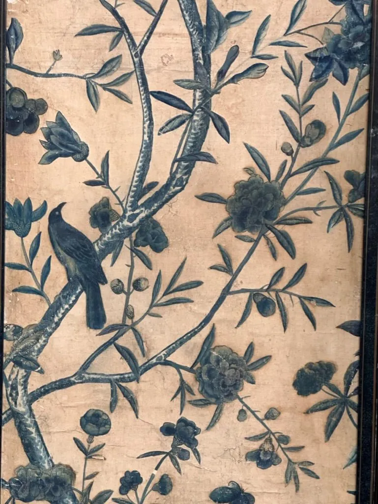 18th Century Chinese Hand-Painted Wallpaper Four-Panel Screen