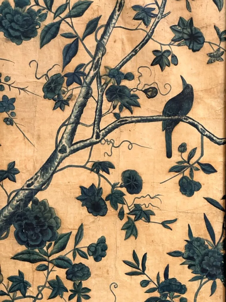 18th Century Chinese Hand-Painted Wallpaper Four-Panel Screen