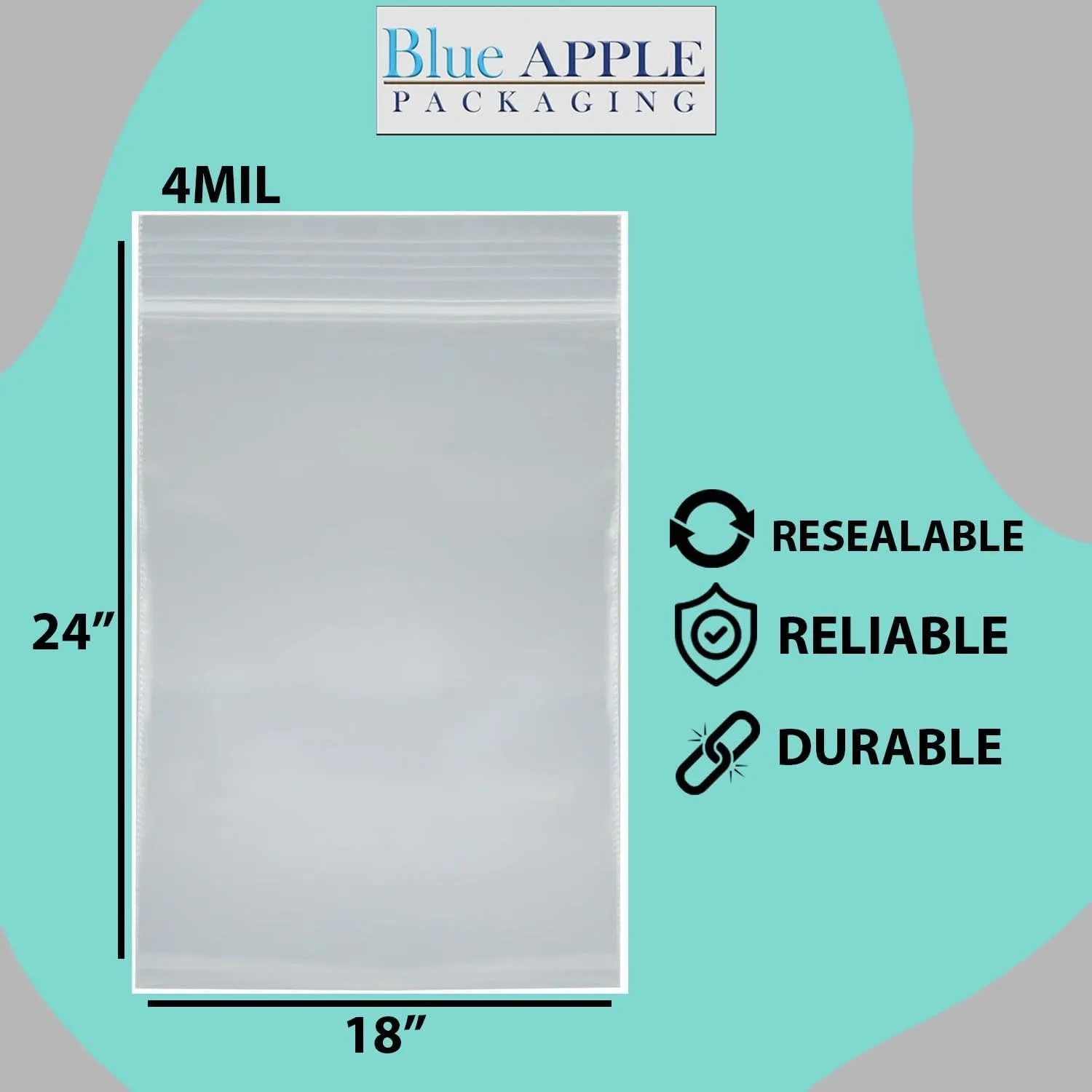 18X24 inches Reclosable Single Line Zipper Poly Bags 4 Mil (LDPE)