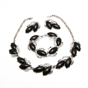 1960's Thermoset Silver and Grey Necklace Earrings and Bracelet Set