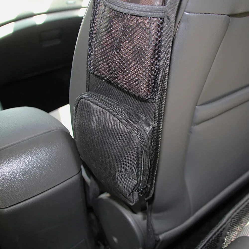 2-in-1 Car Seat Side Storage Organizer Portable Mesh Bag for Phone, Cup, and Key Holder