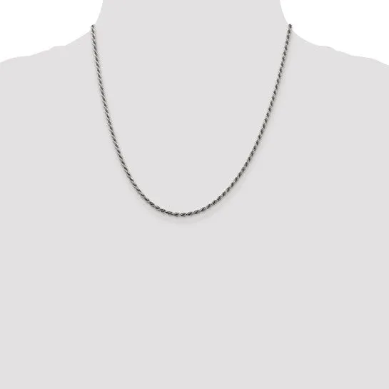 20" Sterling Silver Rhodium-plated 2.25mm Diamond-cut Rope Chain