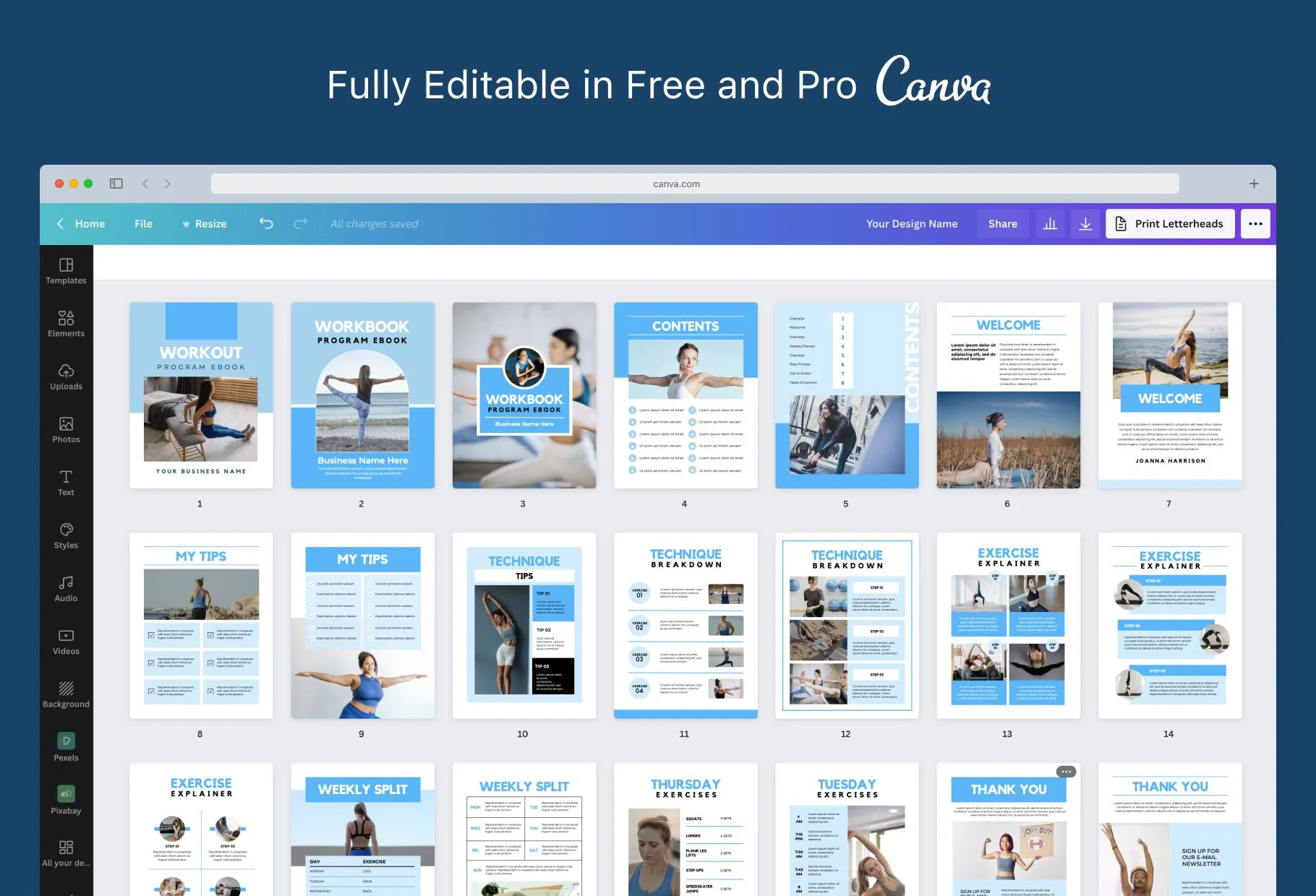21 Page Workout Program Ebook Navagio Canva Templates