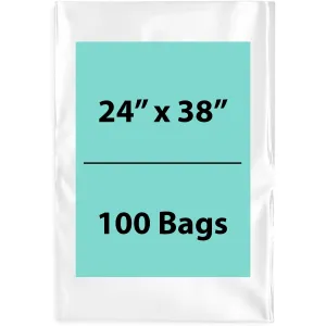 24X38 inches Clear Flat Poly Bags 1.5Mil Open Top (LDPE)