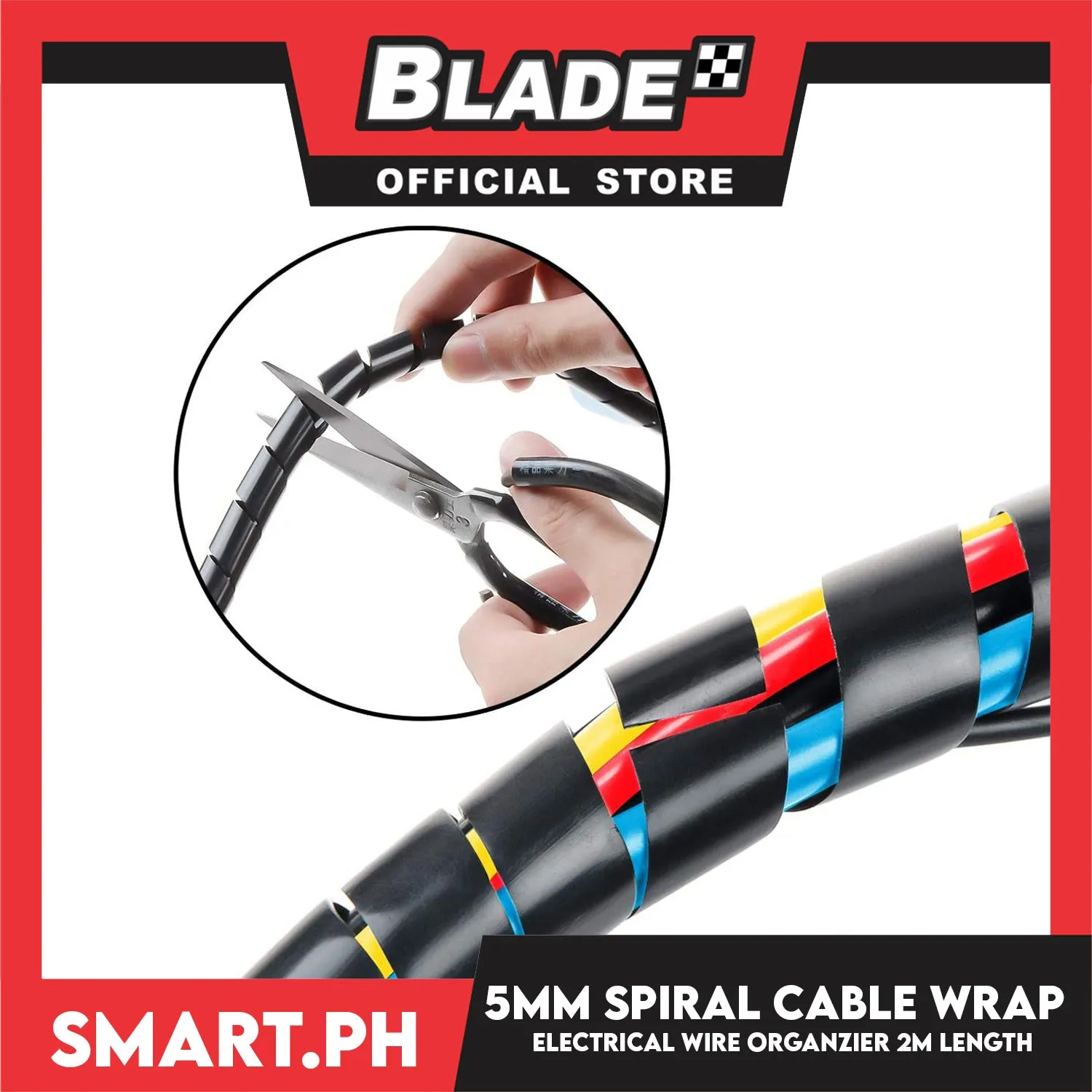 2meters Cable Spiral Wrap Band Wire Tube Cord Management 12mm CS-15 (Black)