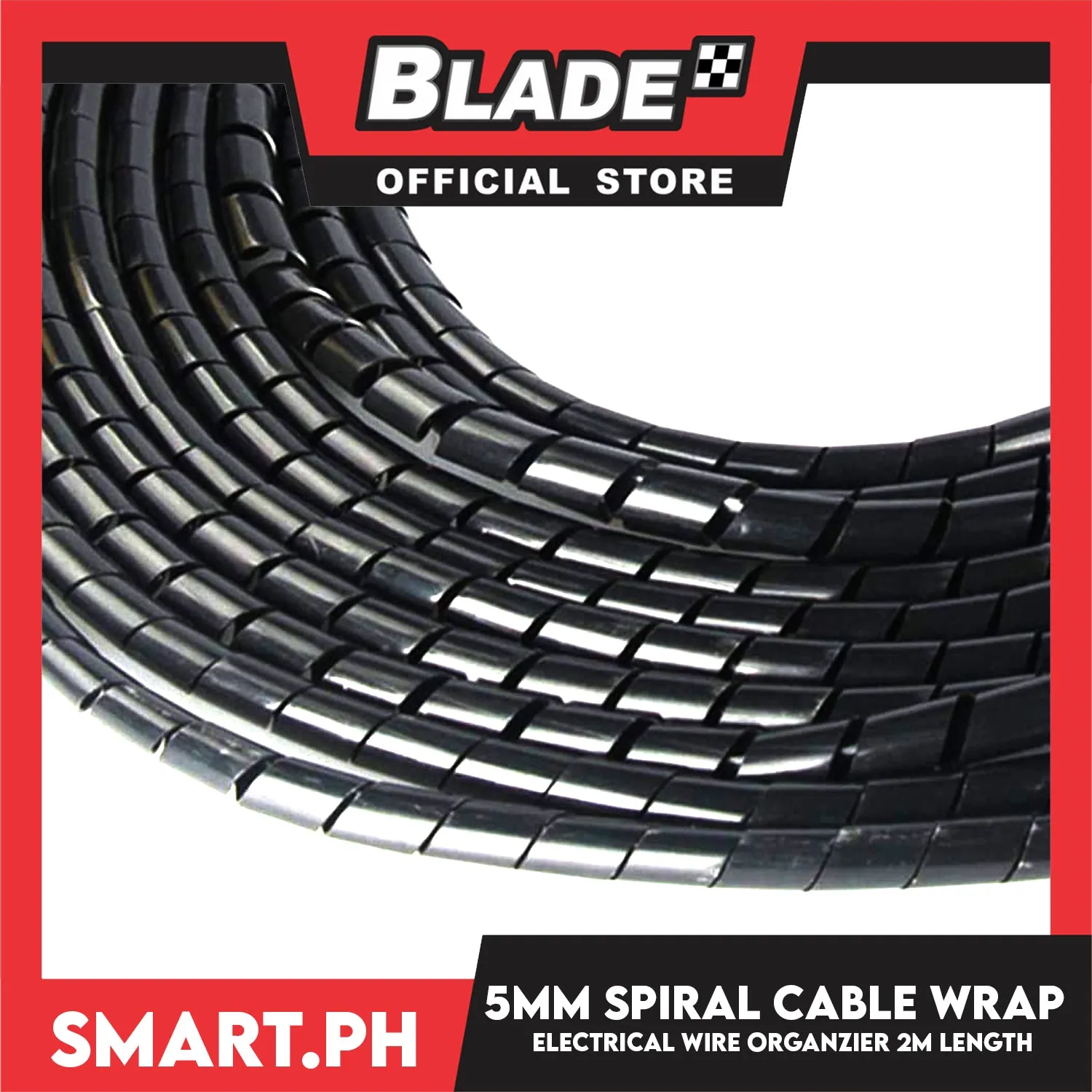 2meters Cable Spiral Wrap Band Wire Tube Cord Management 12mm CS-15 (Black)