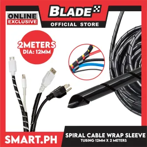 2meters Cable Spiral Wrap Band Wire Tube Cord Management 12mm CS-15 (Black)