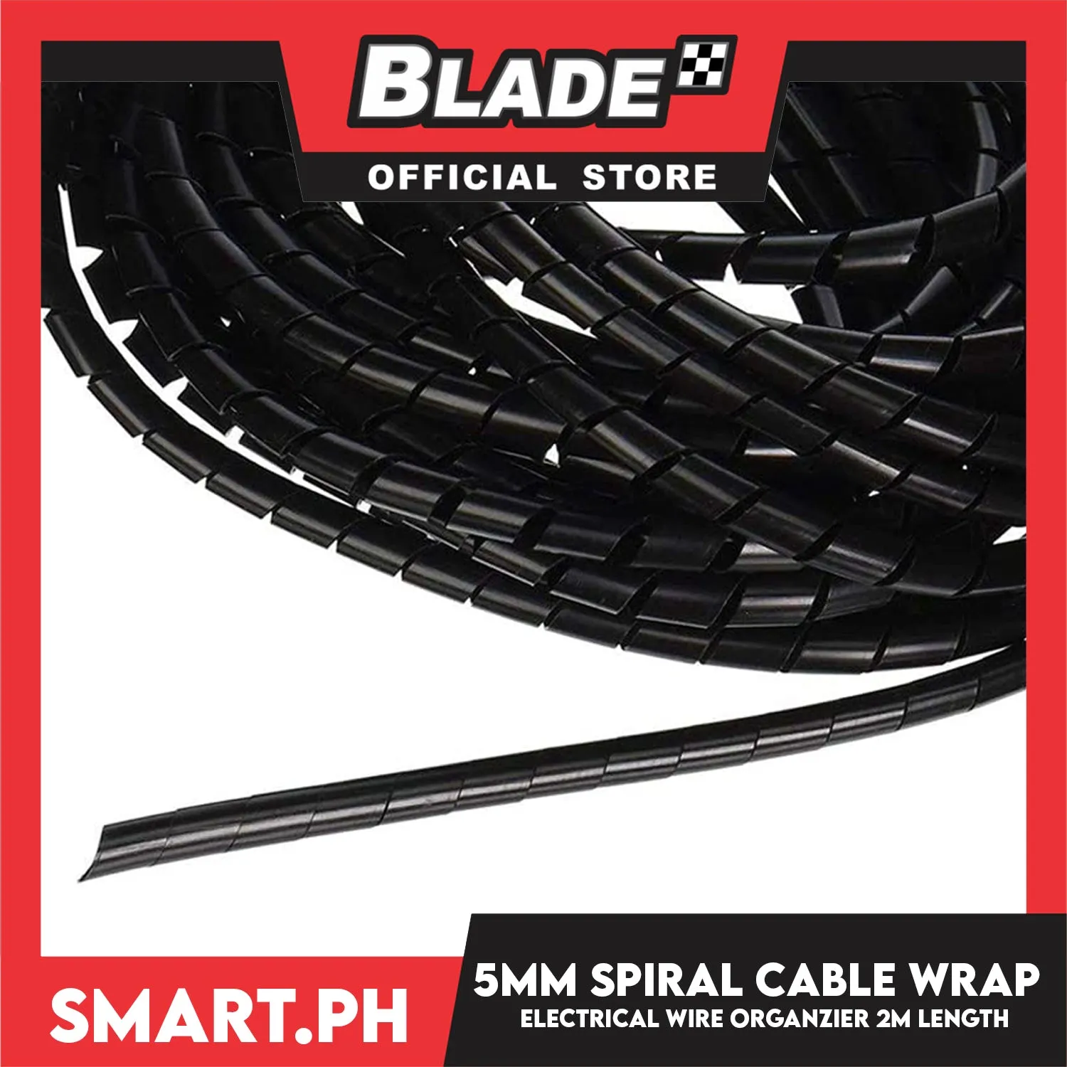 2meters Cable Spiral Wrap Band Wire Tube Cord Management 12mm CS-15 (Black)