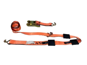 2" x 11' Big Orange Wheel Strap with 3 Rubber Tread Grabs (Wire Hook)