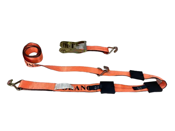 2" x 11' Big Orange Wheel Strap with 3 Rubber Tread Grabs (Wire Hook)
