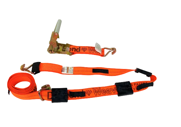 2" x 11' DIAMOND WEAVE 3 Point Ratchet Wheel Strap with 3 Rubber Tread Grabs (Wire Hook)