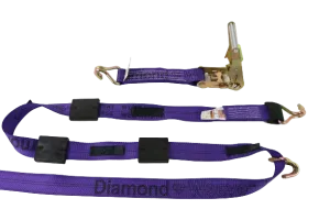 2" x 11' DIAMOND WEAVE 3 Point Ratchet Wheel Strap with 3 Rubber Tread Grabs (Wire Hook)