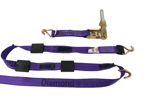 2" x 11' DIAMOND WEAVE 3 Point Ratchet Wheel Strap with 3 Rubber Tread Grabs (Wire Hook)