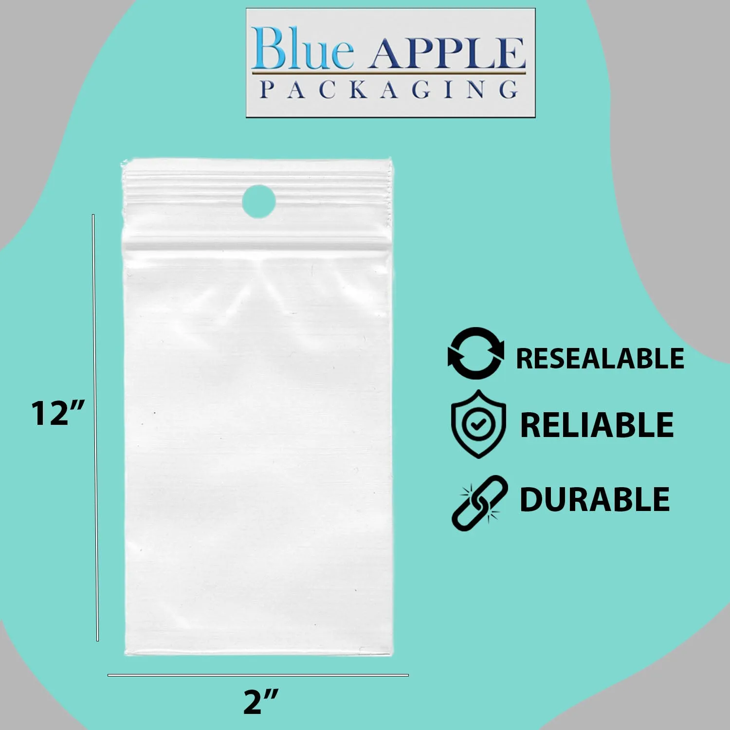 2X12 inches Reclosable Poly Bags with Hang Hole 2 Mil (LDPE) Single Track Zipper