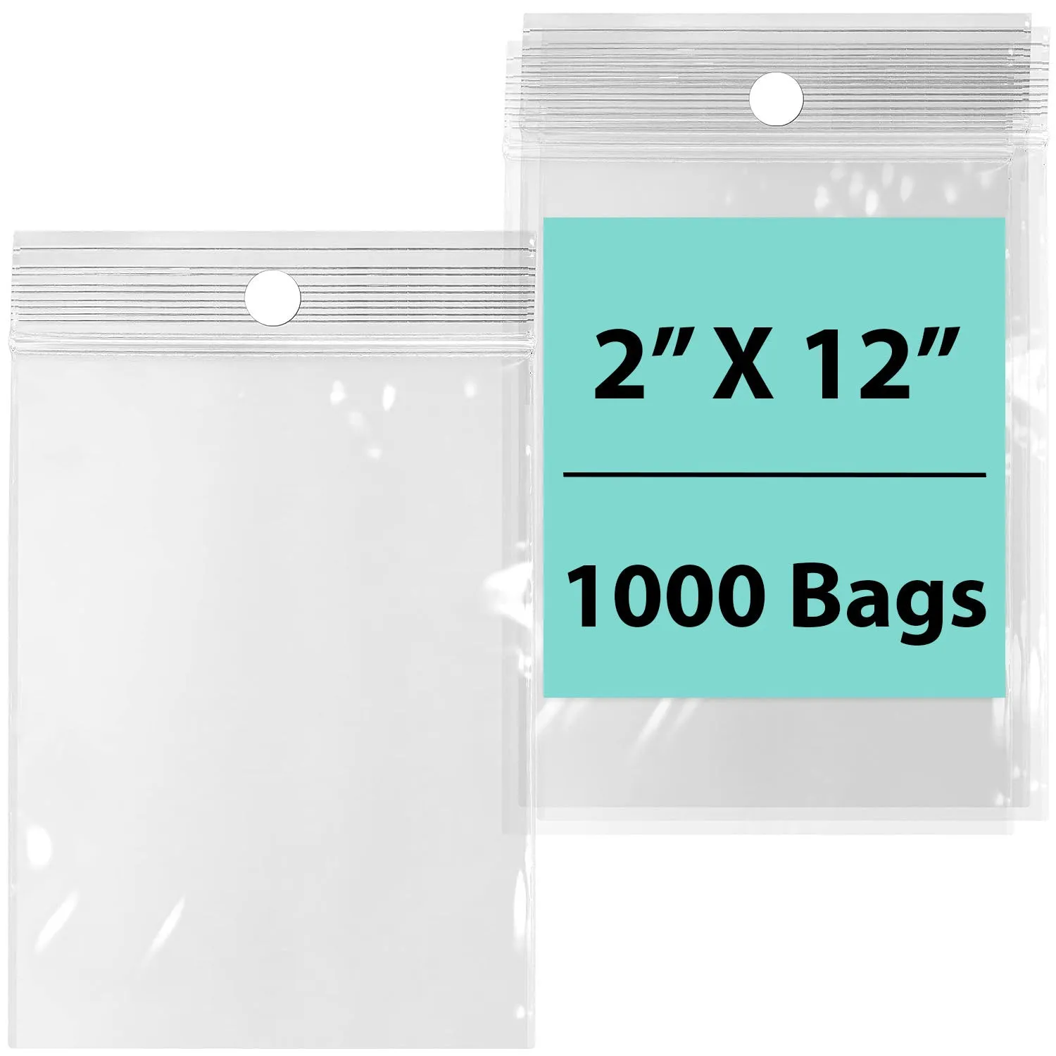 2X12 inches Reclosable Poly Bags with Hang Hole 2 Mil (LDPE) Single Track Zipper