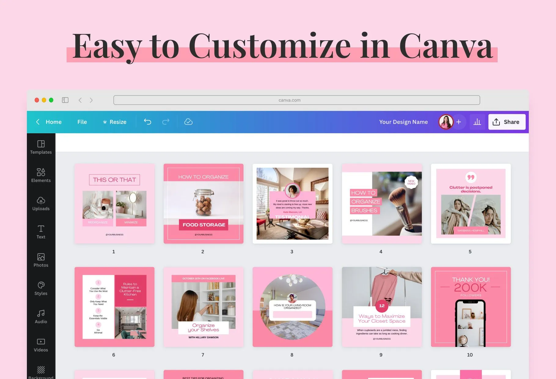 30 Home Organization Instagram Post Canva Templates V2