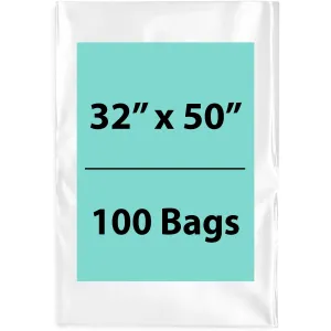 32X50 inches Clear Flat Poly Bags 1.5Mil Open Top (LDPE)