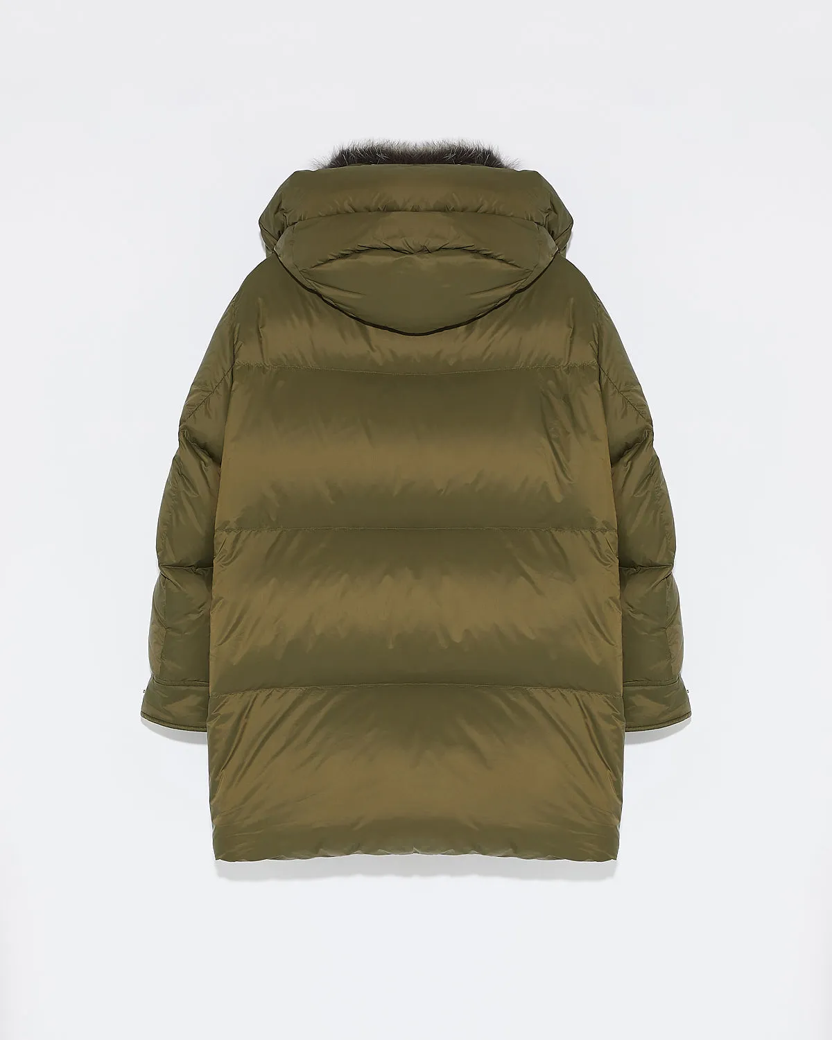 3/4 down jacket in water-repellent technical fabric with fox fur collar trim