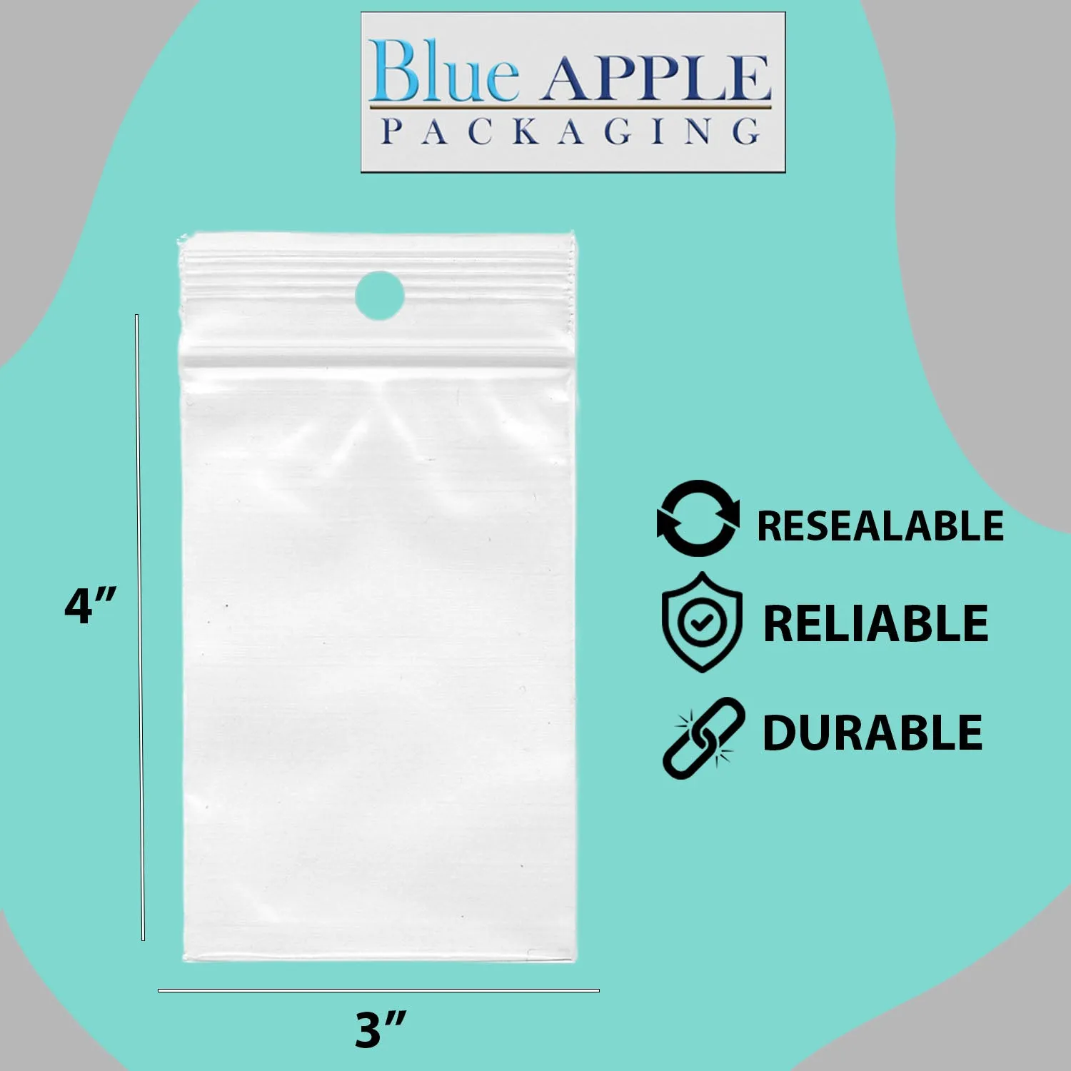 3X4 inches Reclosable Poly Bags with Hang Hole 4 Mil (LDPE) Single Track Zipper