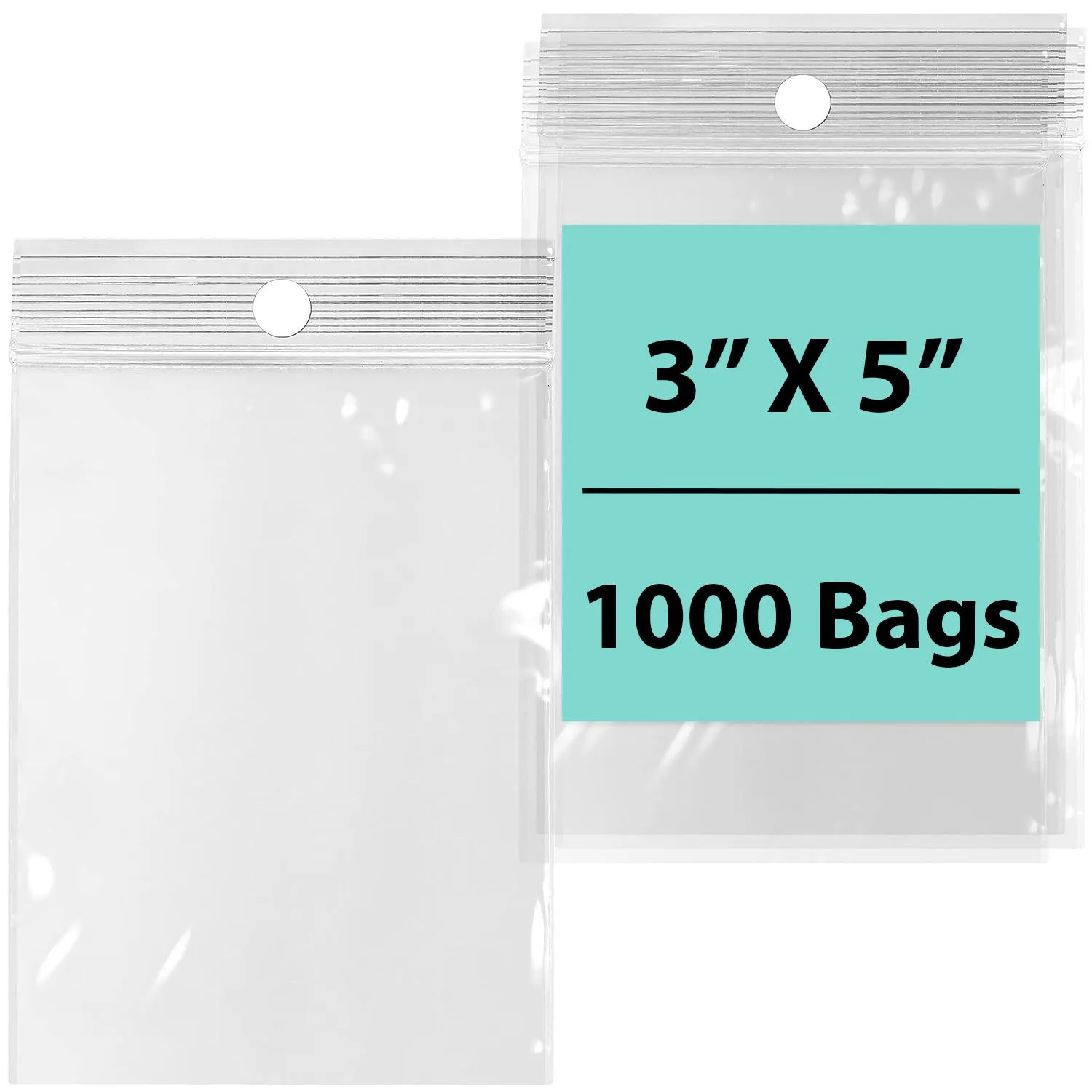 3X5 inches Reclosable Poly Bags with Hang Hole 4 Mil (LDPE) Single Track Zipper
