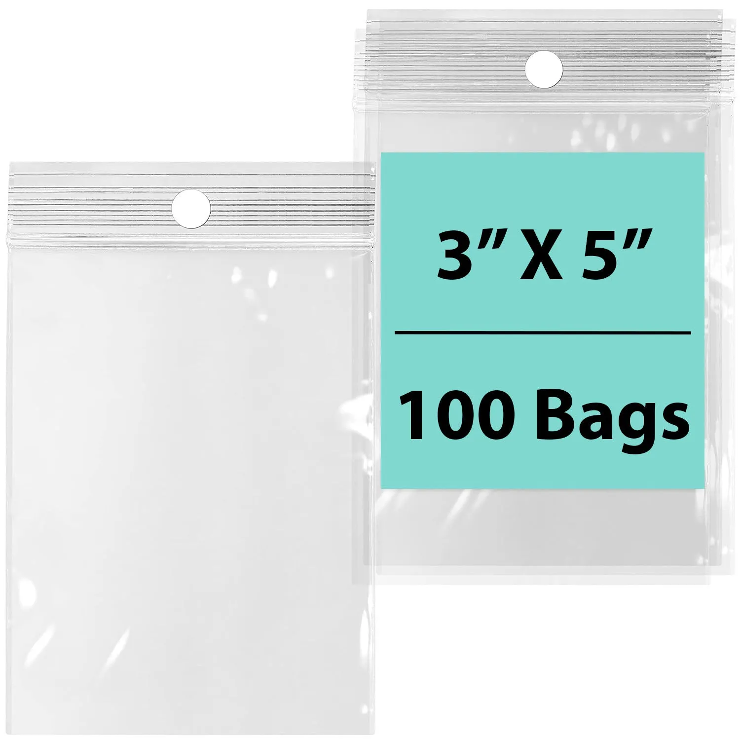3X5 inches Reclosable Poly Bags with Hang Hole 4 Mil (LDPE) Single Track Zipper