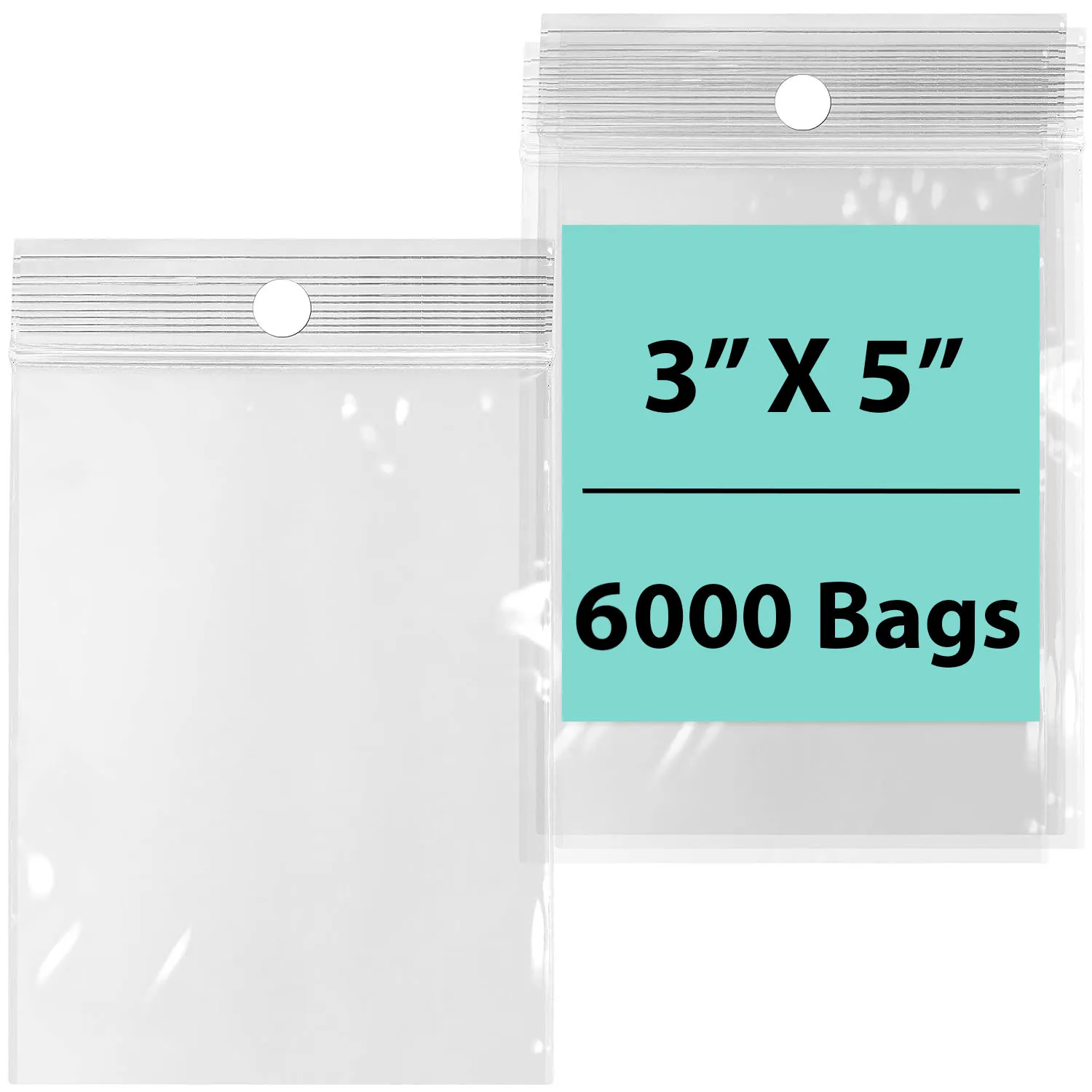 3X5 inches Reclosable Poly Bags with Hang Hole 4 Mil (LDPE) Single Track Zipper