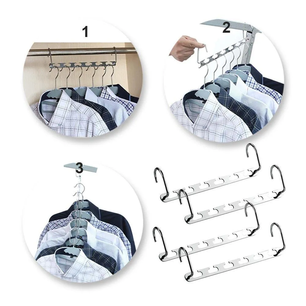 4pcs Clothes Hangers Space Saver Closet Organizer with Vertical and Horizontal Options - Premium ABS Material in Solid Silver Color