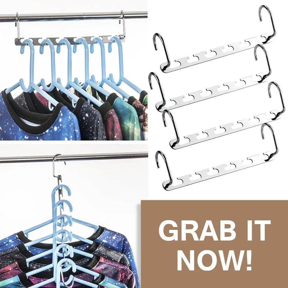 4pcs Clothes Hangers Space Saver Closet Organizer with Vertical and Horizontal Options - Premium ABS Material in Solid Silver Color