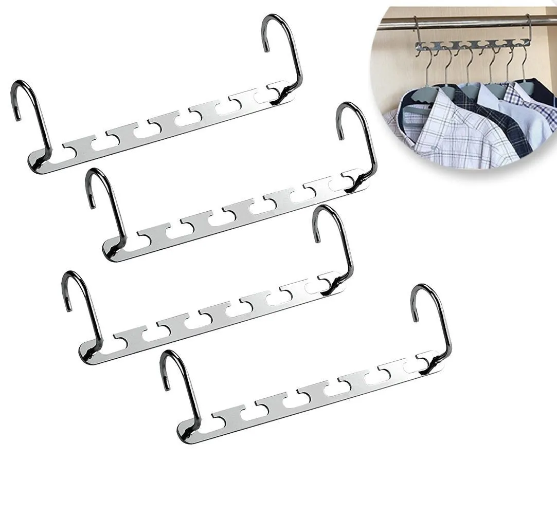 4pcs Clothes Hangers Space Saver Closet Organizer with Vertical and Horizontal Options - Premium ABS Material in Solid Silver Color