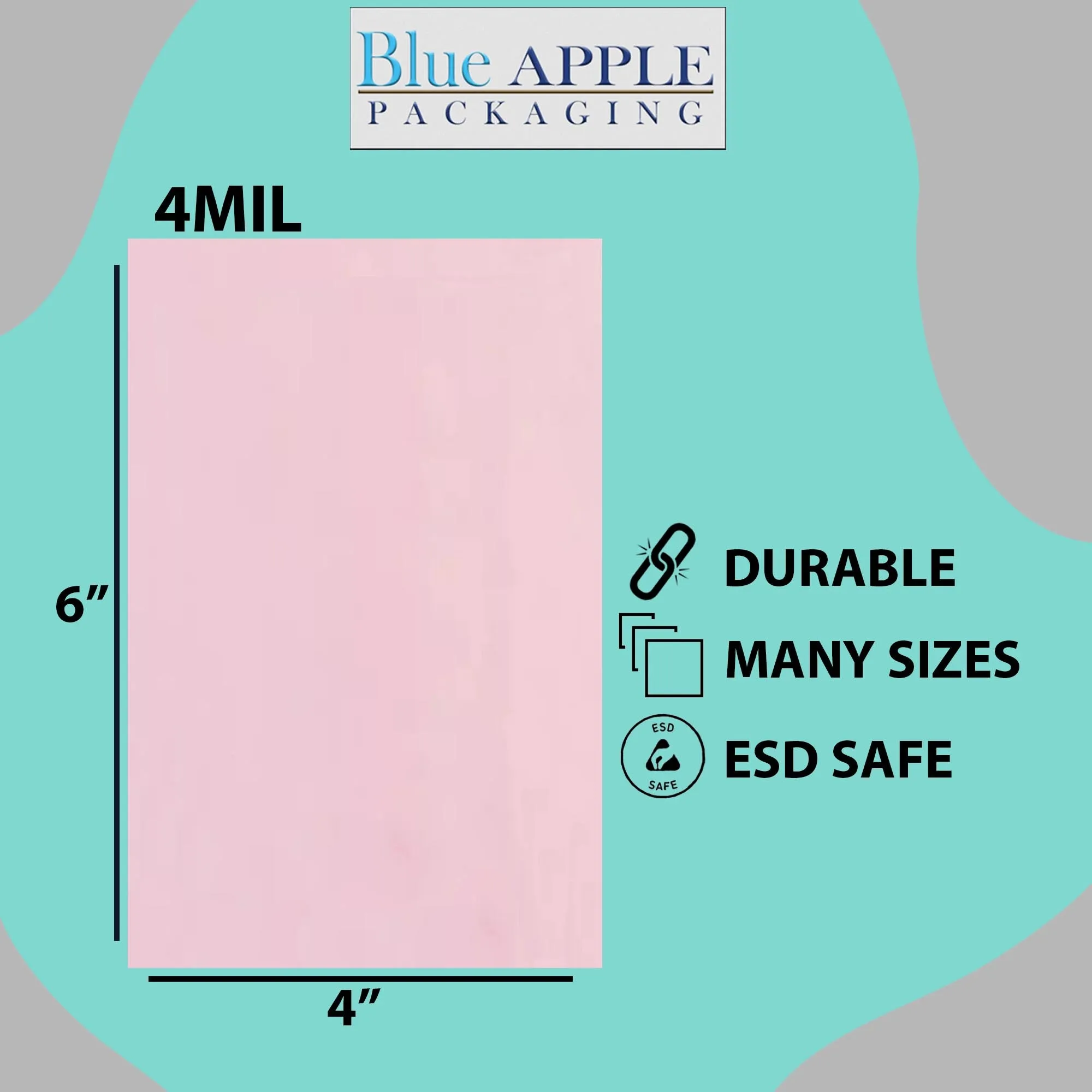 4X6 inches Pink Anti Static Bags 4 Mil Flat