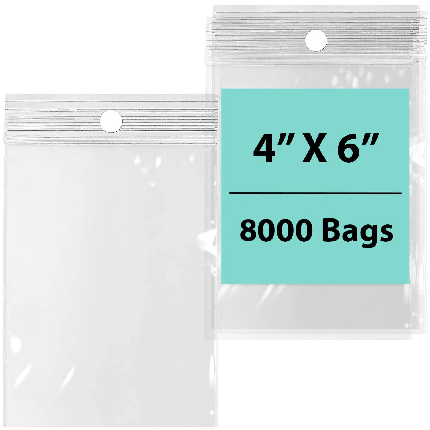 4X6 inches Reclosable Poly Bags with Hang Hole 2 Mil (LDPE) Single Track Zipper