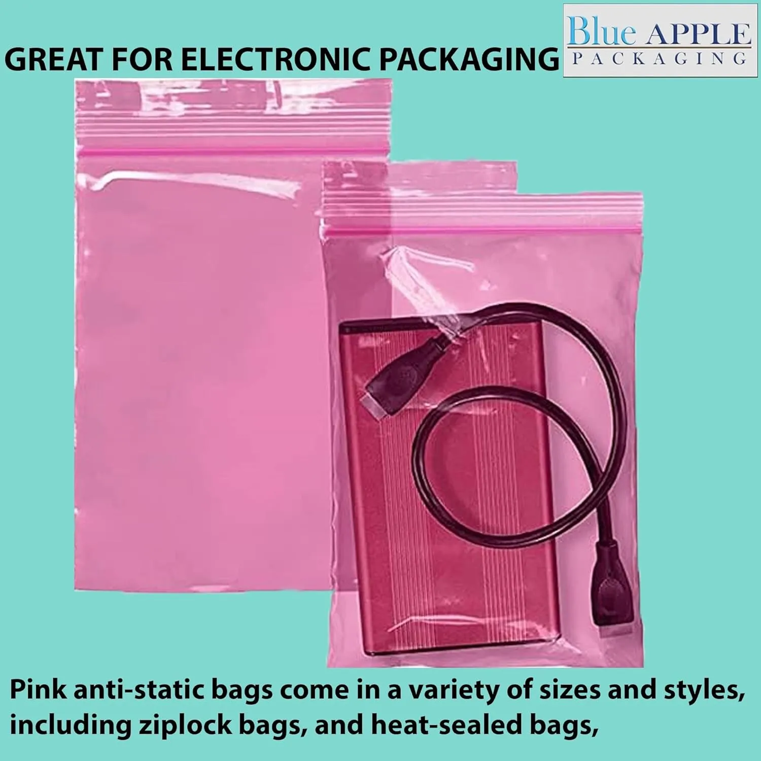 4X8 inches Pink Anti Static Zip Lock Bags 4 Mil