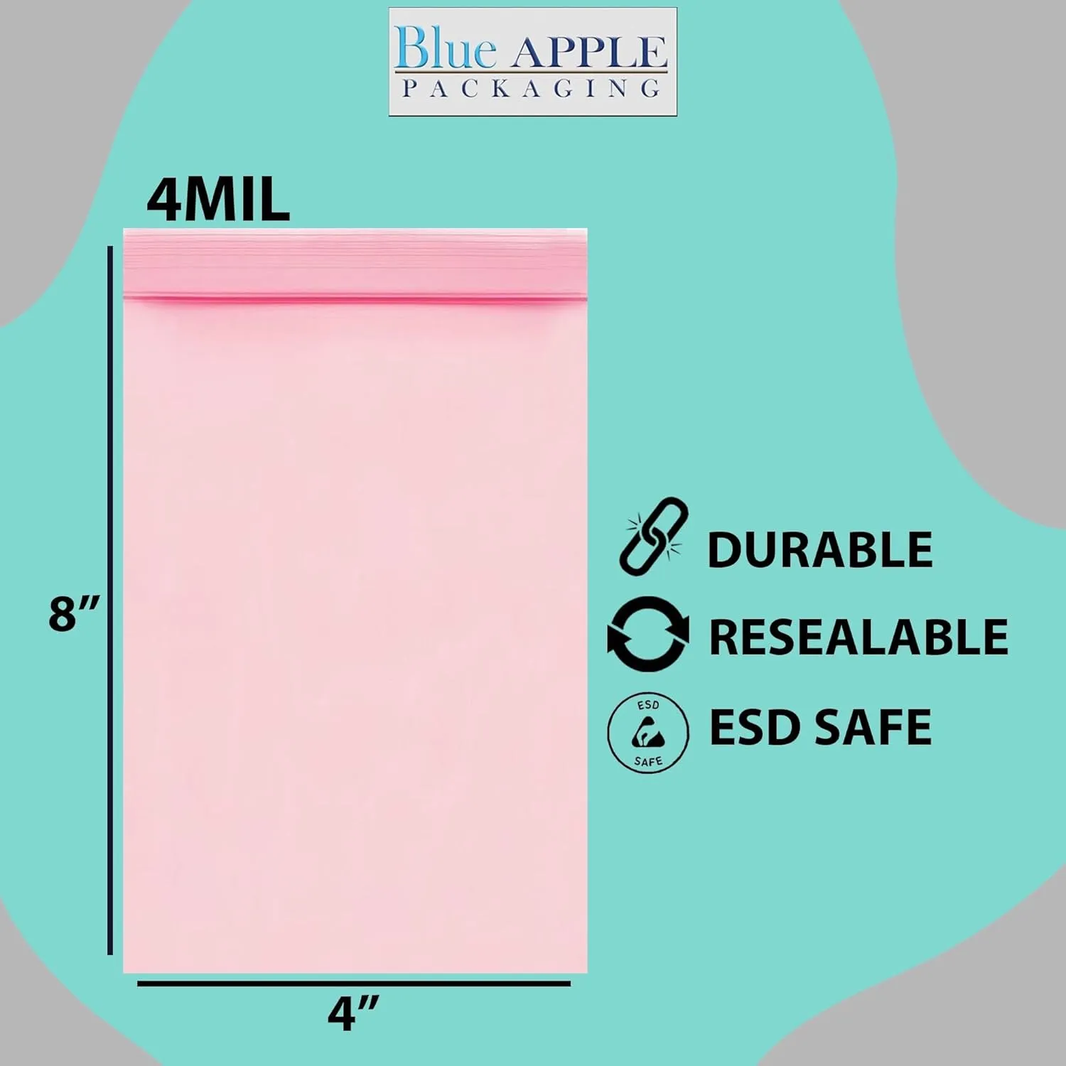4X8 inches Pink Anti Static Zip Lock Bags 4 Mil
