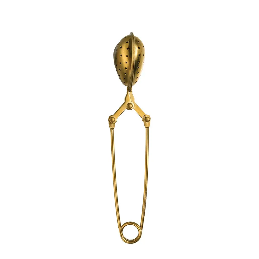 6"L Stainless Steel Heart Shaped Loose Tea Strainer, Gold Finish