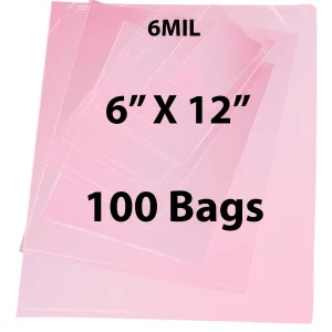 6X12 inches Pink Anti Static Bags 6 Mil Flat