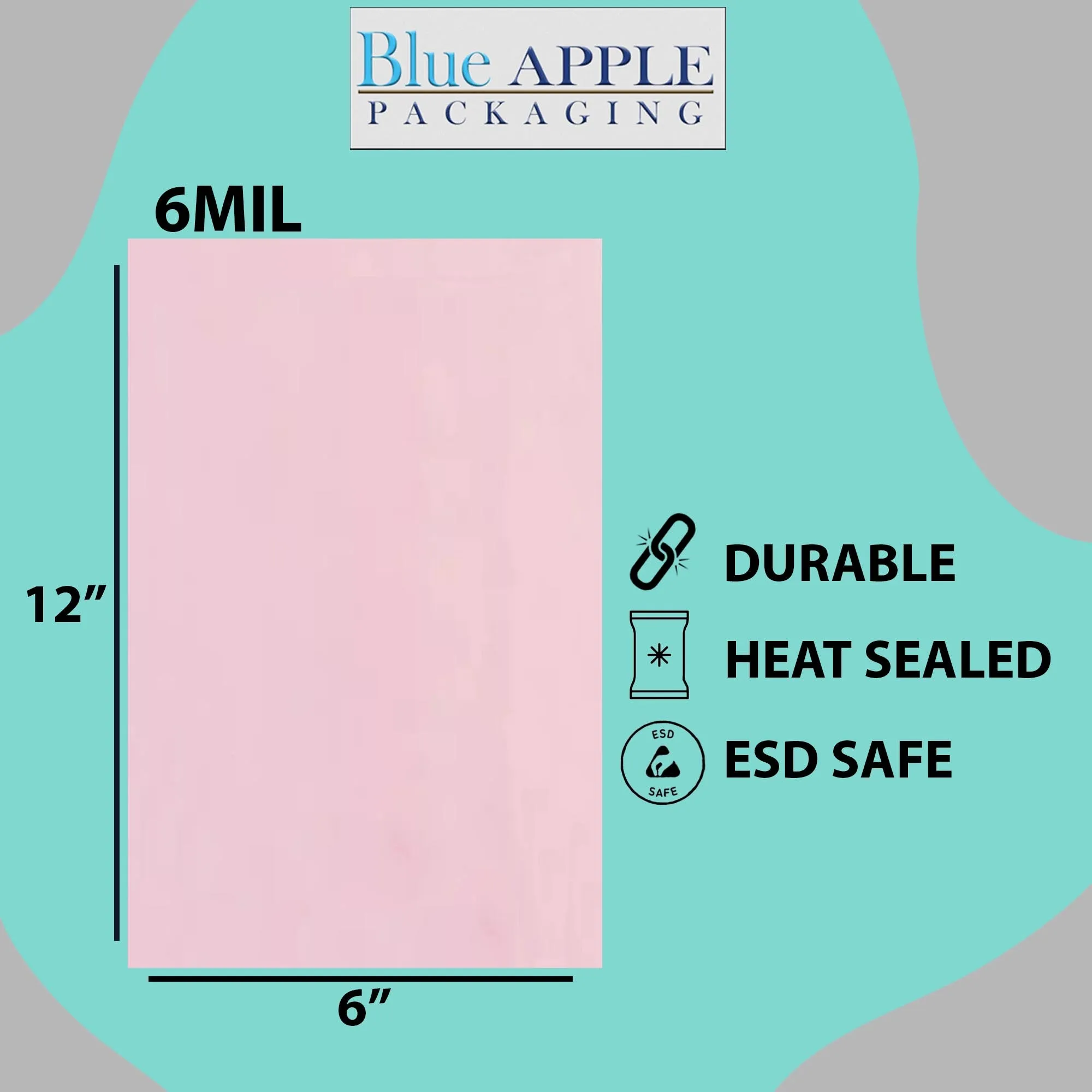 6X12 inches Pink Anti Static Bags 6 Mil Flat
