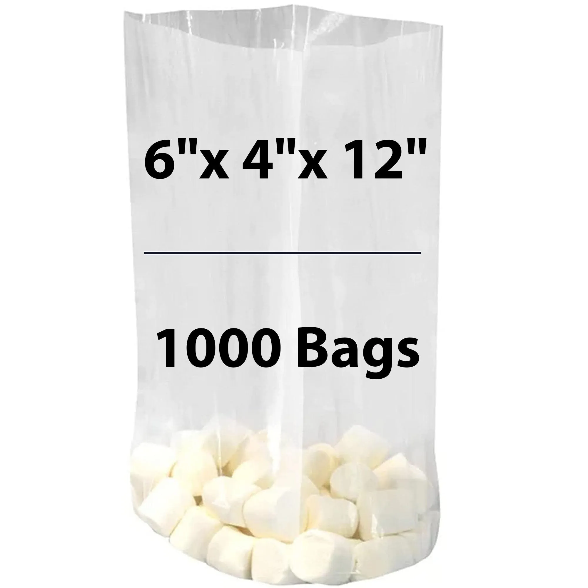 6X4X12 inches Gusseted Poly Bags Clear 1.5 Mil Low Density LDPE
