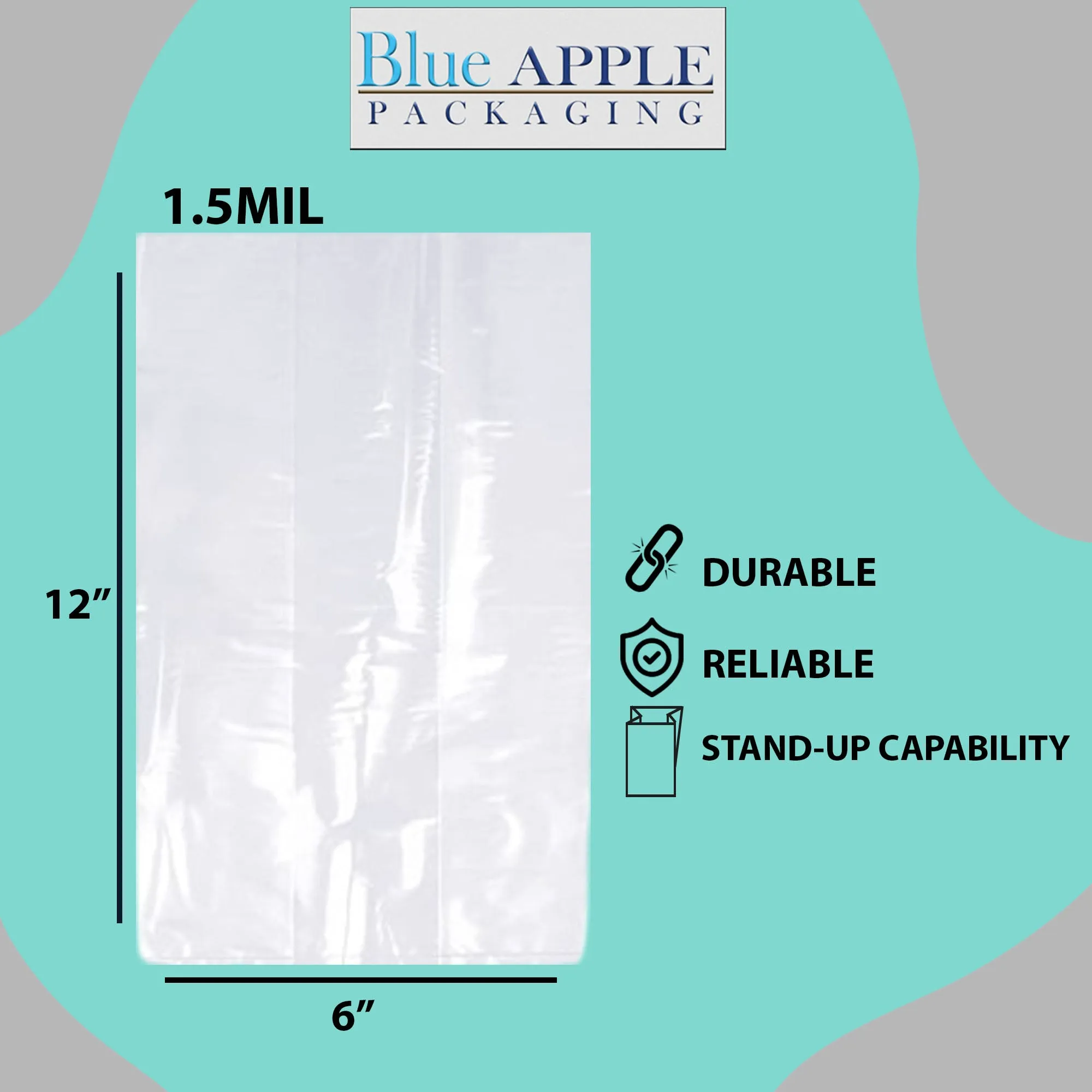 6X4X12 inches Gusseted Poly Bags Clear 1.5 Mil Low Density LDPE