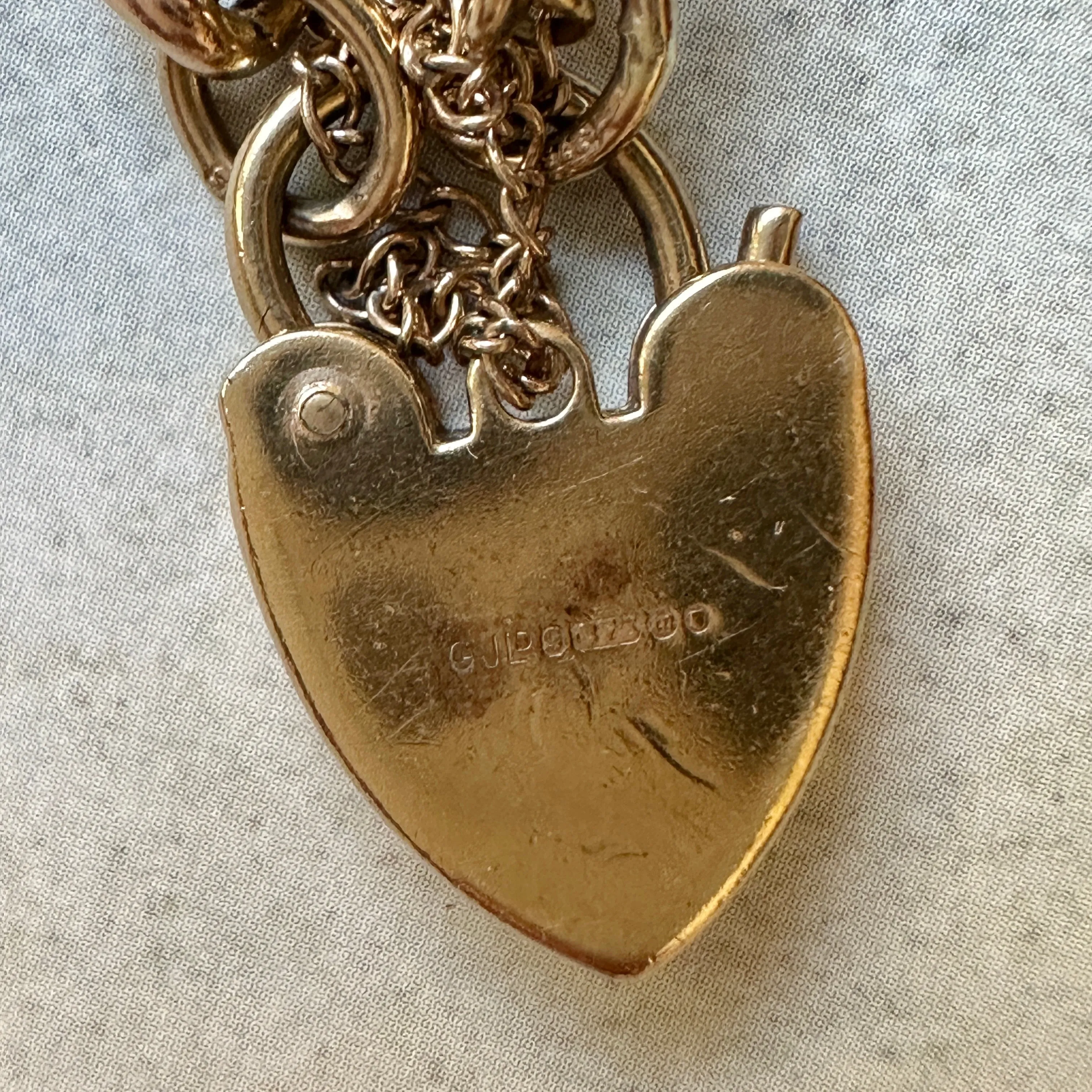 9k Georg Jensen Ltd Hallmarked Heart Padlock and Curb Bracelet
