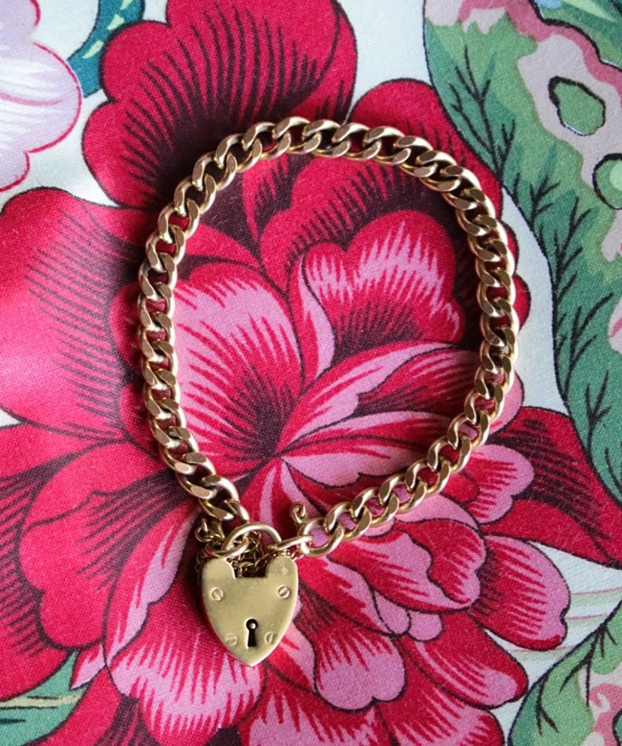 9k Georg Jensen Ltd Hallmarked Heart Padlock and Curb Bracelet