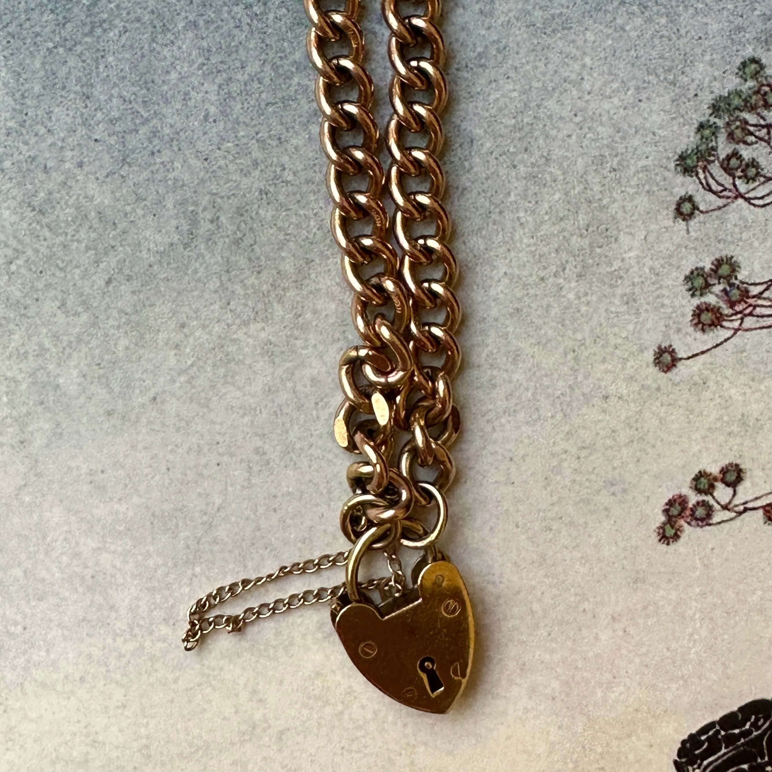 9k Georg Jensen Ltd Hallmarked Heart Padlock and Curb Bracelet