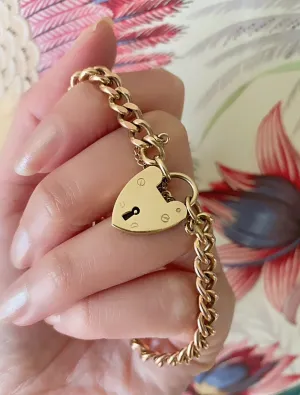 9k Georg Jensen Ltd Hallmarked Heart Padlock and Curb Bracelet