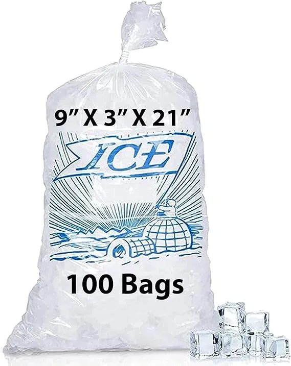 9X3X21 inches Ice Bags/Gusseted Printed 1.2 Mil Metallocene (mPE)